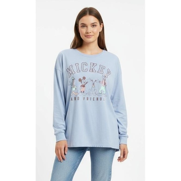 Disney Mickey & Friends Light Blue Graphic Crewneck Long Sleeve Top Size 3X - Picture 1 of 8